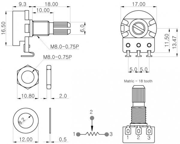 Guitar 1718H 500k/B linear