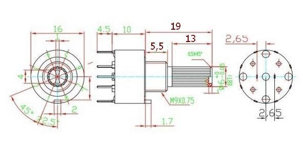 Switch rotary 3 x 2 poles 16mm