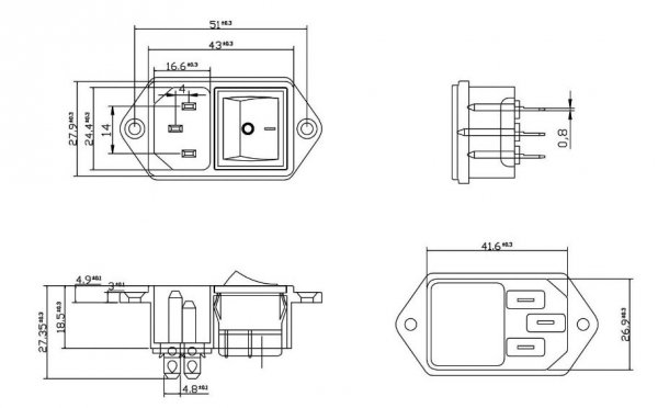 IEC power socket + power switch AC2