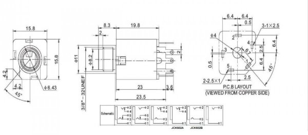 Gniazdo Jack 6,3mm stereo JCK602B