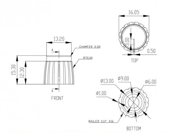 Gałka styl Marshall Gold, push-on, wersja mini (16x16)