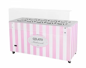 Dystrybutor do lodów | witryna do lodów | konserwator | retro | 10 tub | okrągłe kuwety | 1503x670x895 mm | GELATO POZETTI 10 PINK