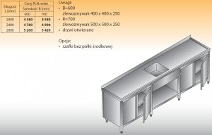 Stół zlewozmywakowy 1-zbiornikowy lo 221 - 2800x700