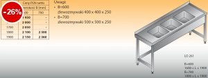 Stół zlewozmywakowy 3-zbiornikowy lo 261 - 1500x600
