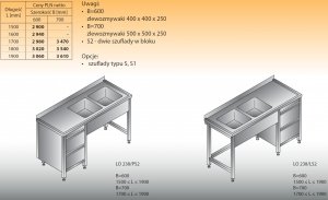 Stół zlewozmywakowy 2-zbiornikowy lo 238/s2 - 1800x700