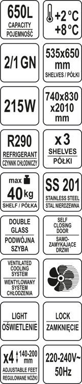 SZAFA CHŁODNICZA GN 2/1 650L PRZESZKLONA