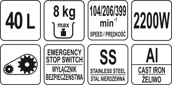 MIKSER PLANETARNY 40L, 3-PRĘDKOŚCI, 2200 W, ZASILANIE 380-415V
