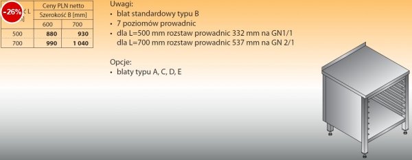 Stół z prowadnicami na pojemniki gn lo 111 500/600