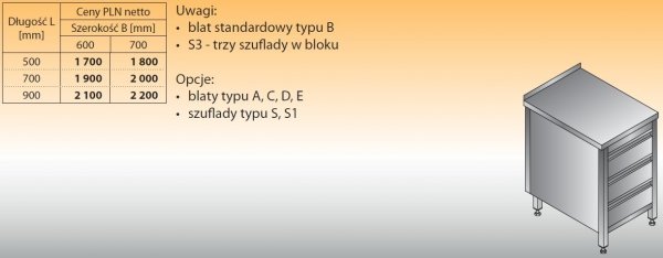 Stół roboczy z blokiem szuflad lo 131/s3 900/700