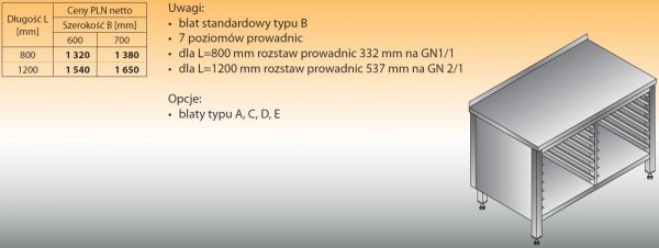 Stół z prowadnicami na pojemniki gn lo 112 1200/600