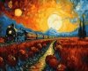 Malowanie Po Numerach Zestaw Pociąg o Zachodzie Słońca 40x50