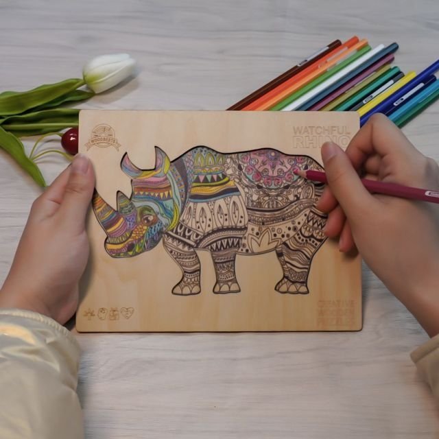 Puzzle Drewniane KOLOROWY NOSOROŻEC M