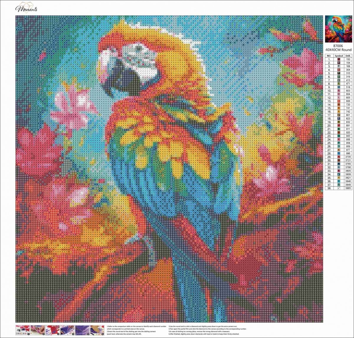 Haft Diamentowy Kolorowa Papuga 45x45 cm