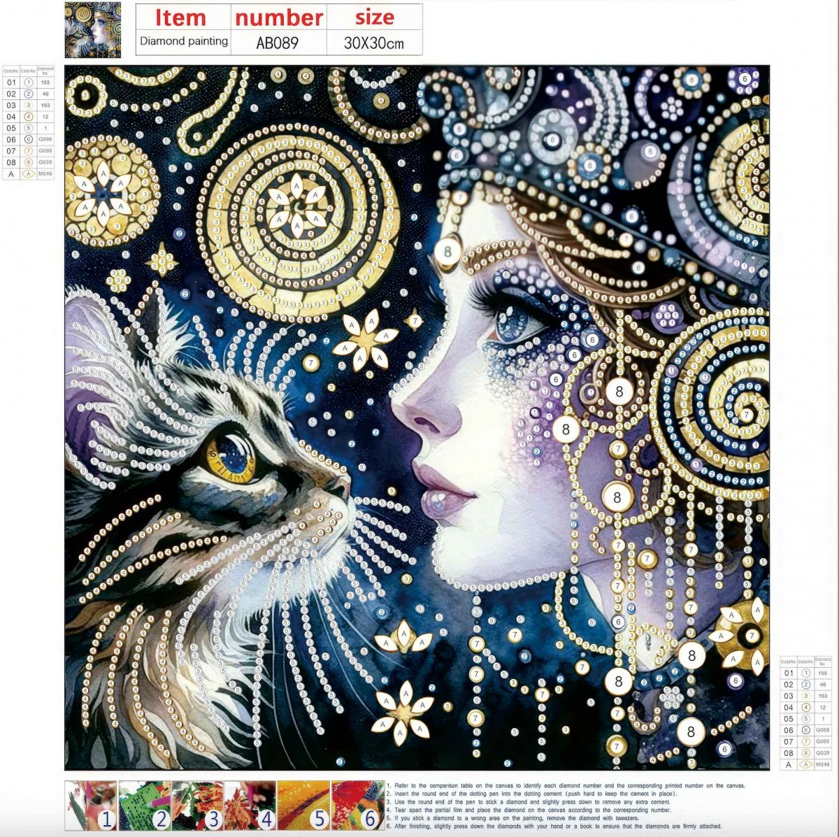 Haft Diamentowy Kobieta i Kot - Magia Nocy 30x30 cm