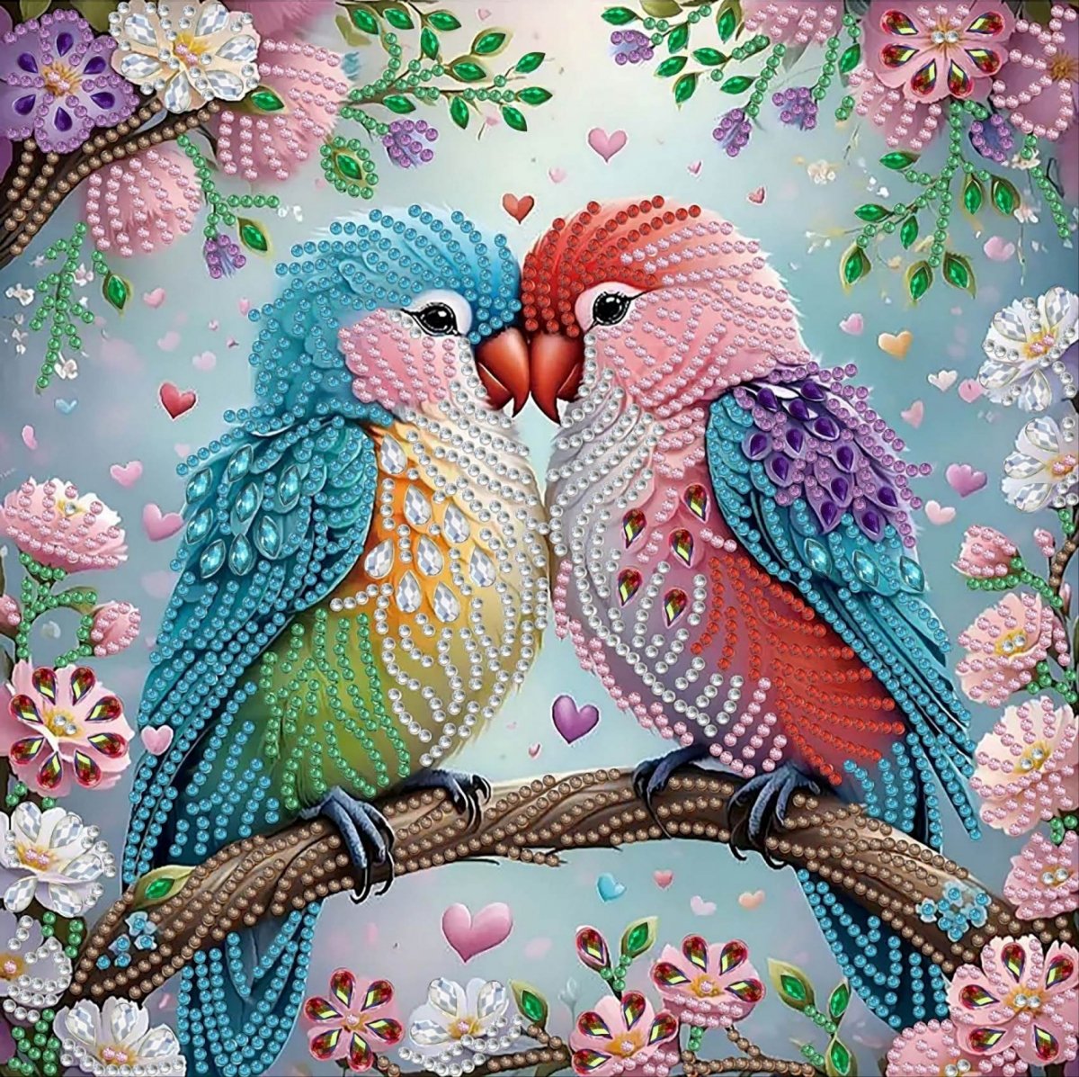 Haft Diamentowy Zakochane Papużki 30x30 cm 