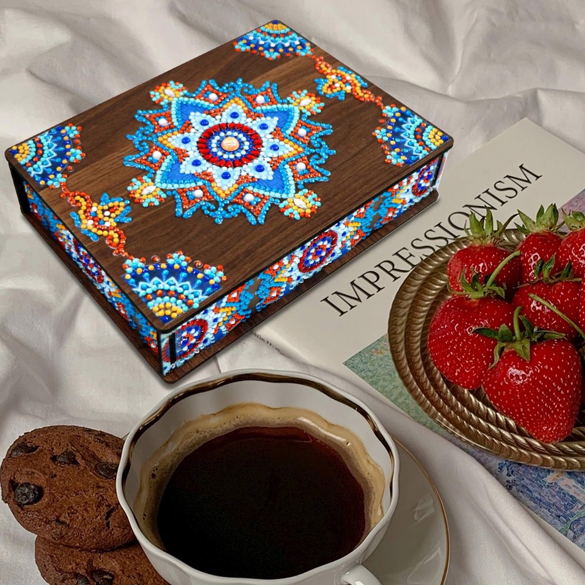 Haft Diamentowy Ozdobne Pudełko Szkatułka - Zimowa Mandala