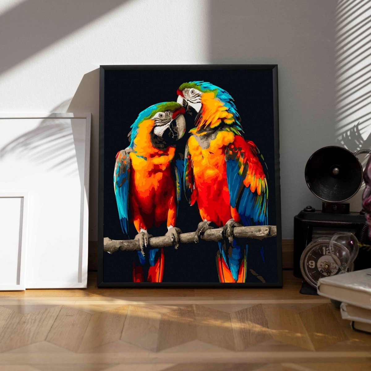 Malowanie Po Numerach Czarne Płótno Zestaw Dwie Papugi 40x50