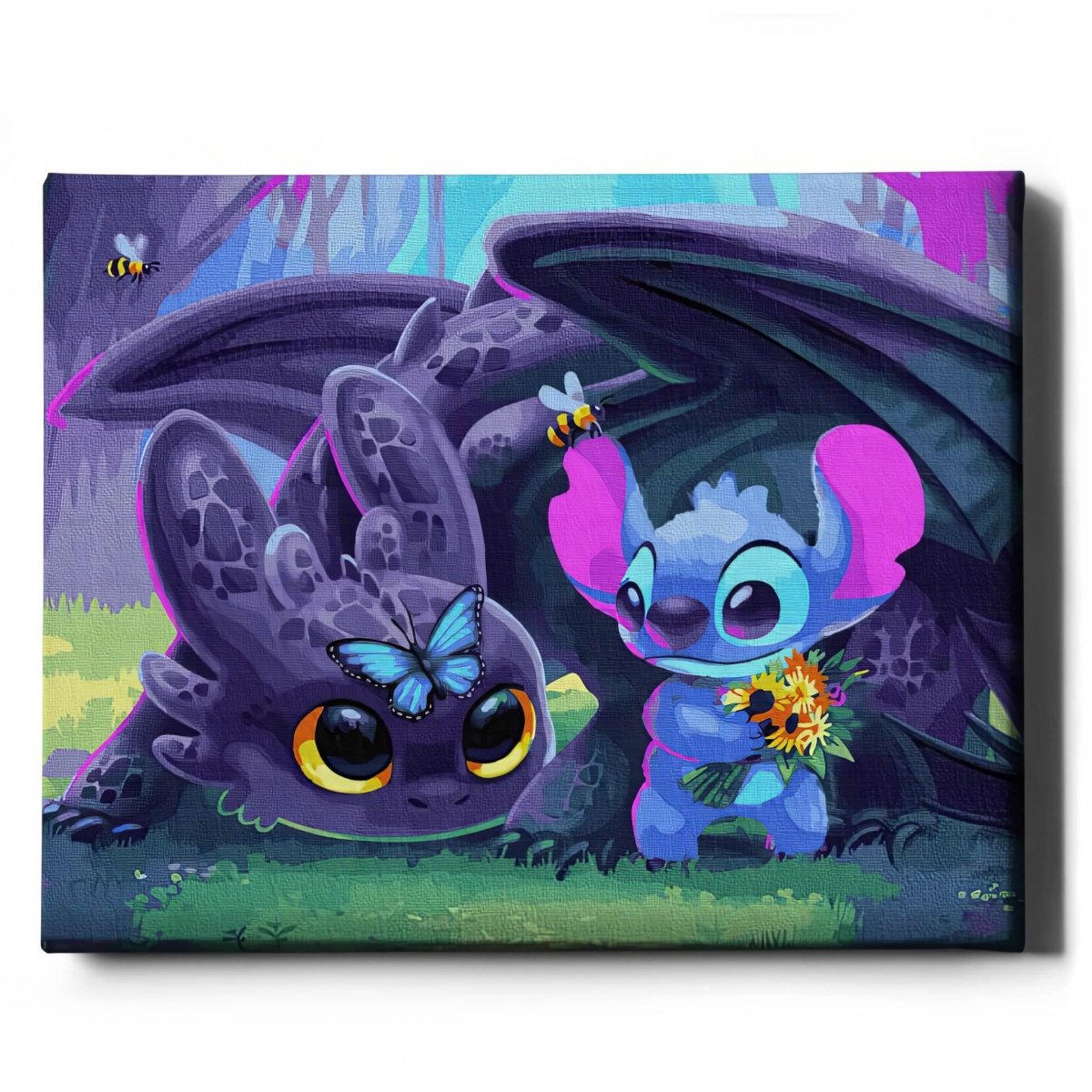 Malowanie Po Numerach Zestaw Stitch i Bezzubik 40x50