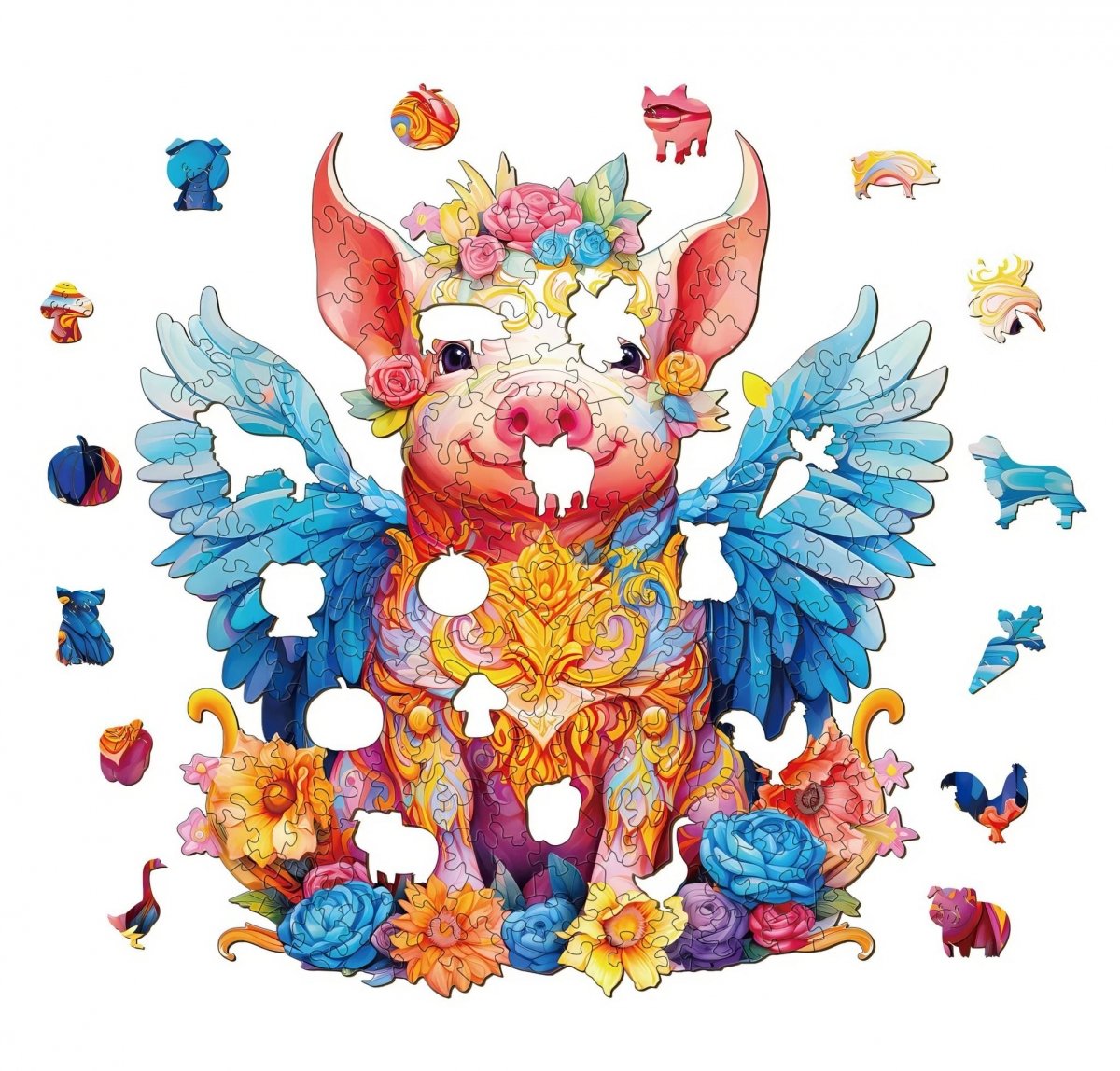Puzzle Drewniane Skrzydlata Świnka  M