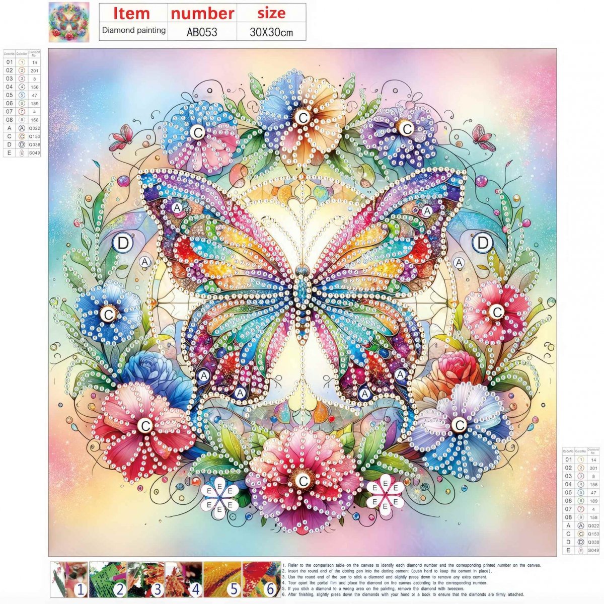 Haft Diamentowy Motyl wśród Kwiatów 30x30 cm