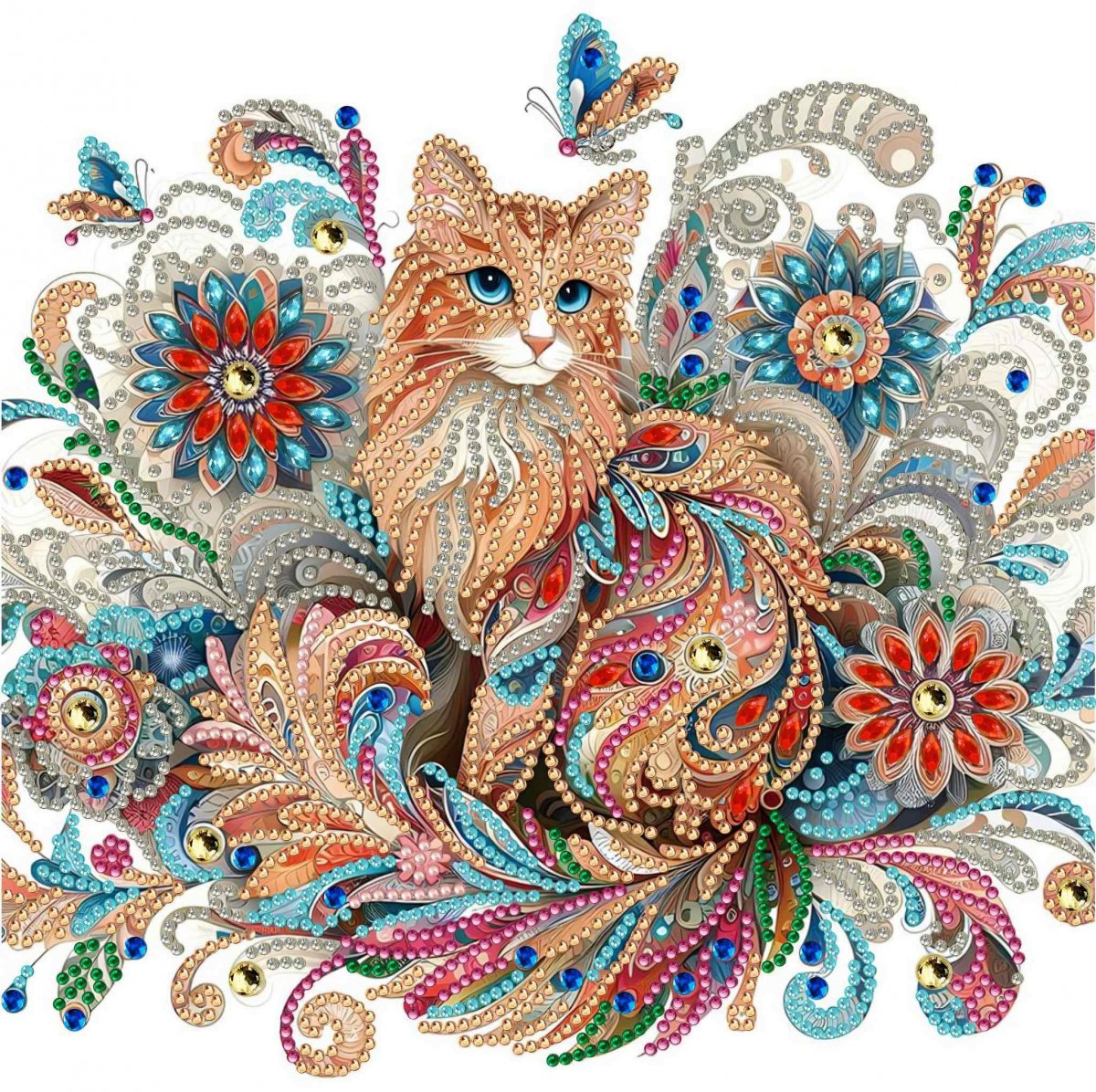 Haft Diamentowy Kot w Magicznym Ogrodzie 30x30 cm