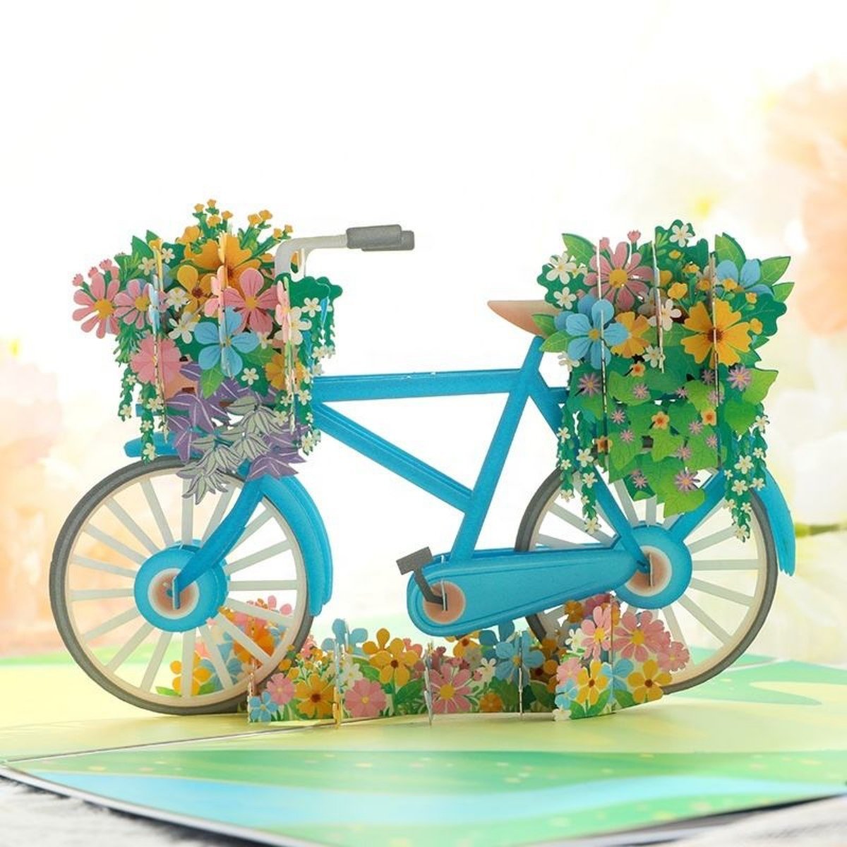 Kartka Pocztowa Okolicznościowa 3D Pop-up Kwiaty - Rower 