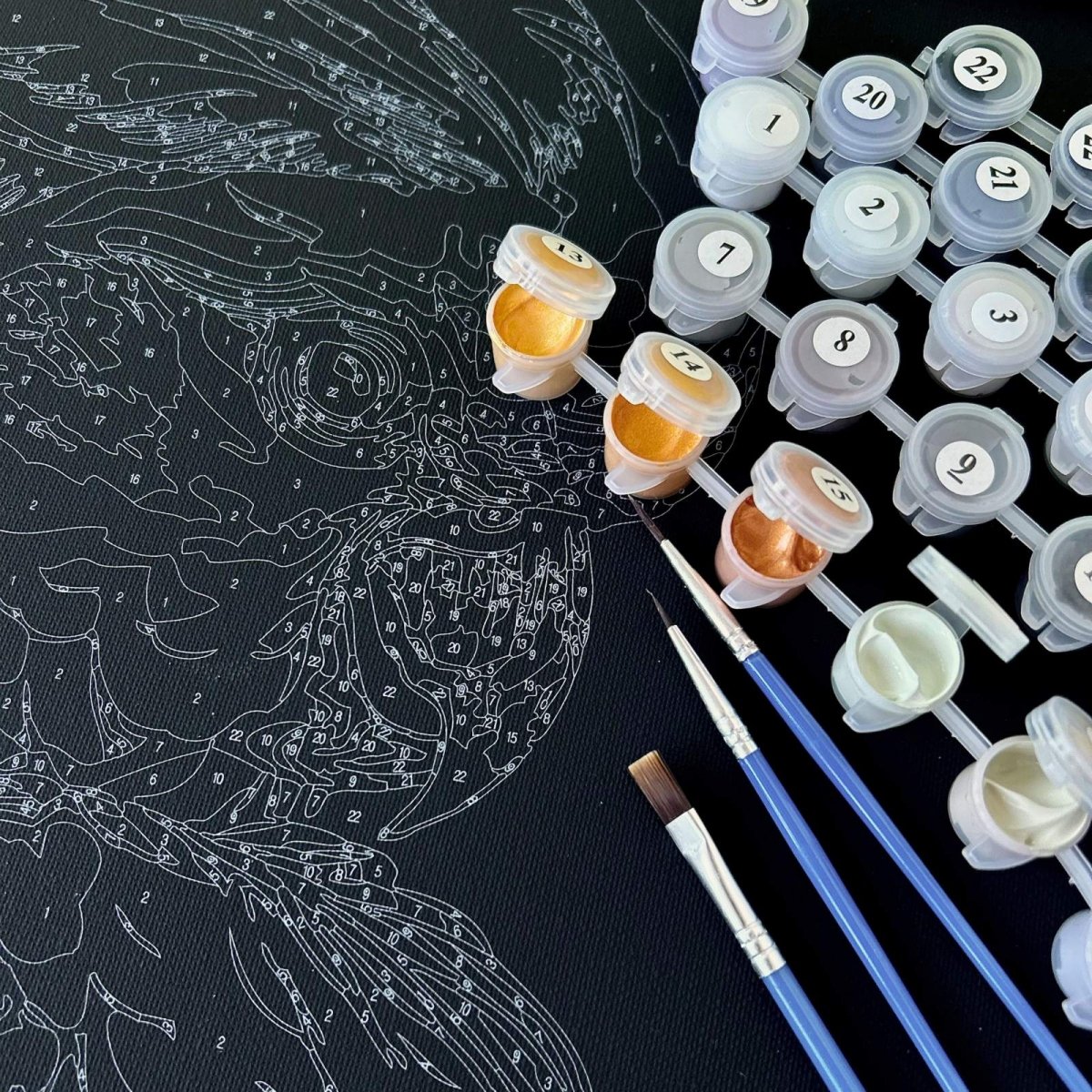 Malowanie Po Numerach Czarne Płótno Zestaw Leopard z Niebieskimi Oczami 40x50