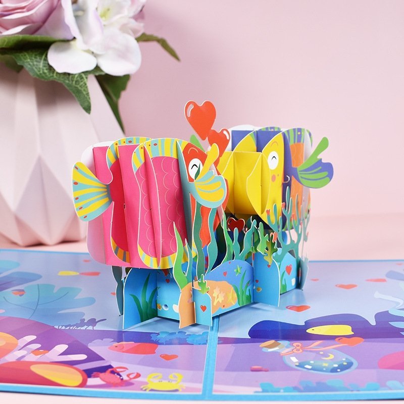 Kartka Pocztowa Okolicznościowa 3D Pop-up Całuśne Rybki