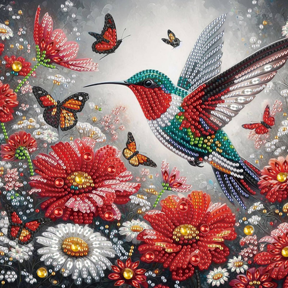 Haft Diamentowy Kwietny Koliber 30x30 cm