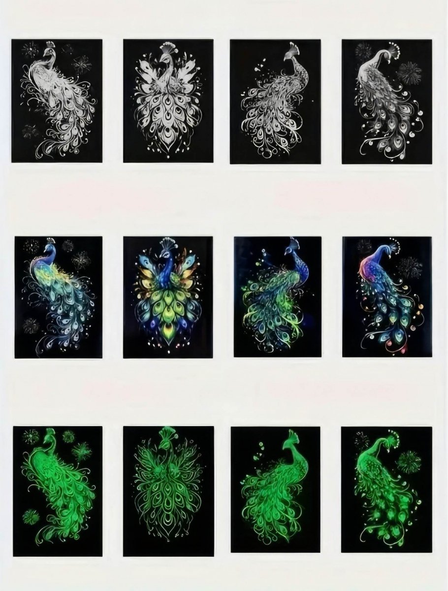 Świecąca w Ciemności Zdrapka Baśniowe Pawie (4szt.) 28x21 cm