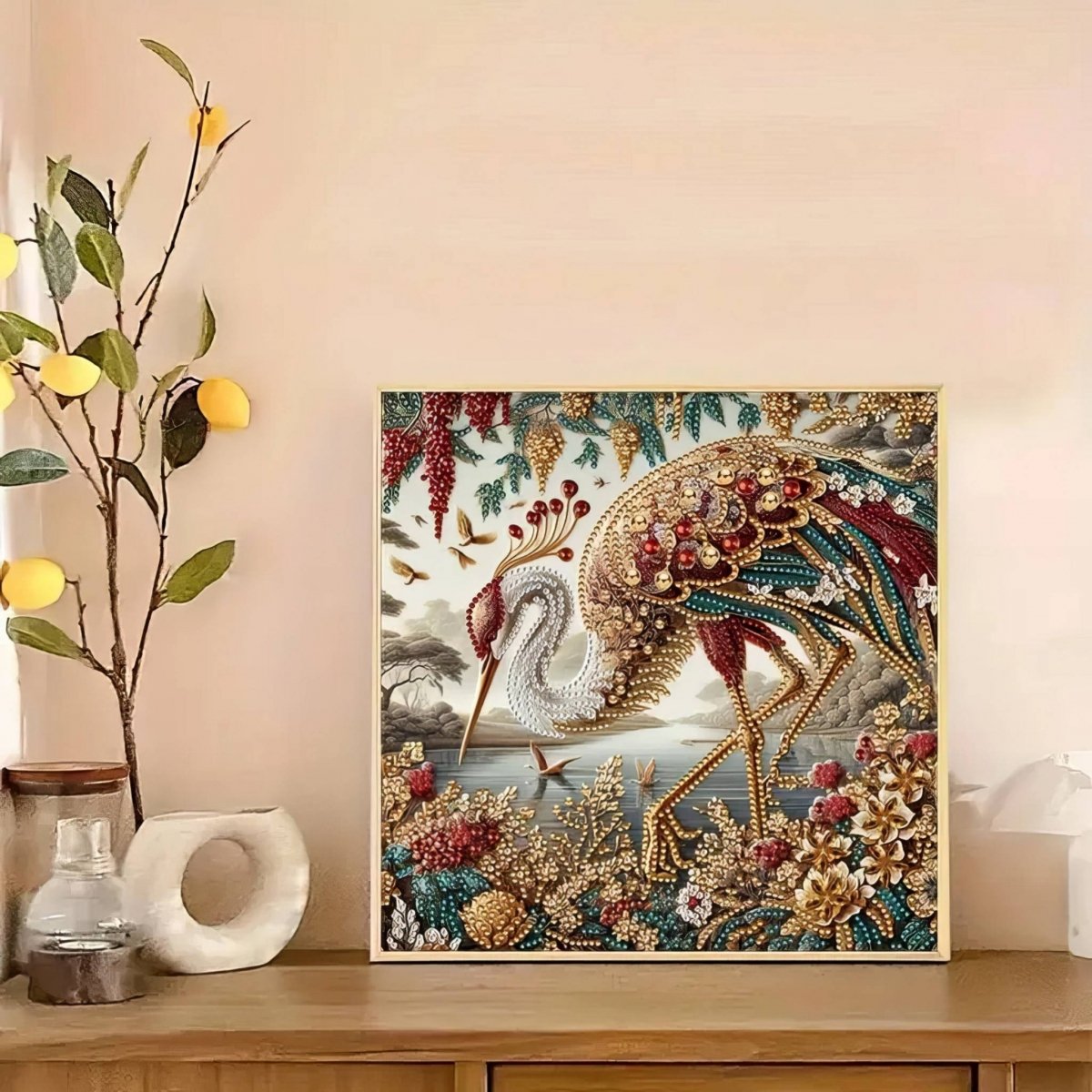 Haft Diamentowy Złoty Żuraw 30x30 cm