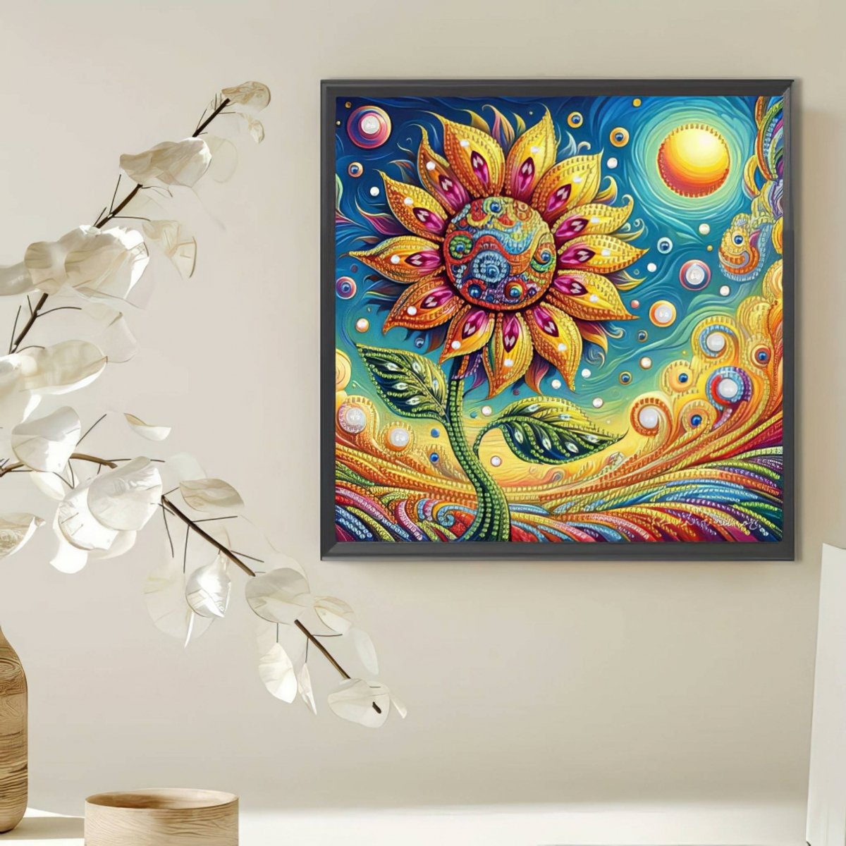 Haft Diamentowy Świetlisty Słonecznik 30x30 cm