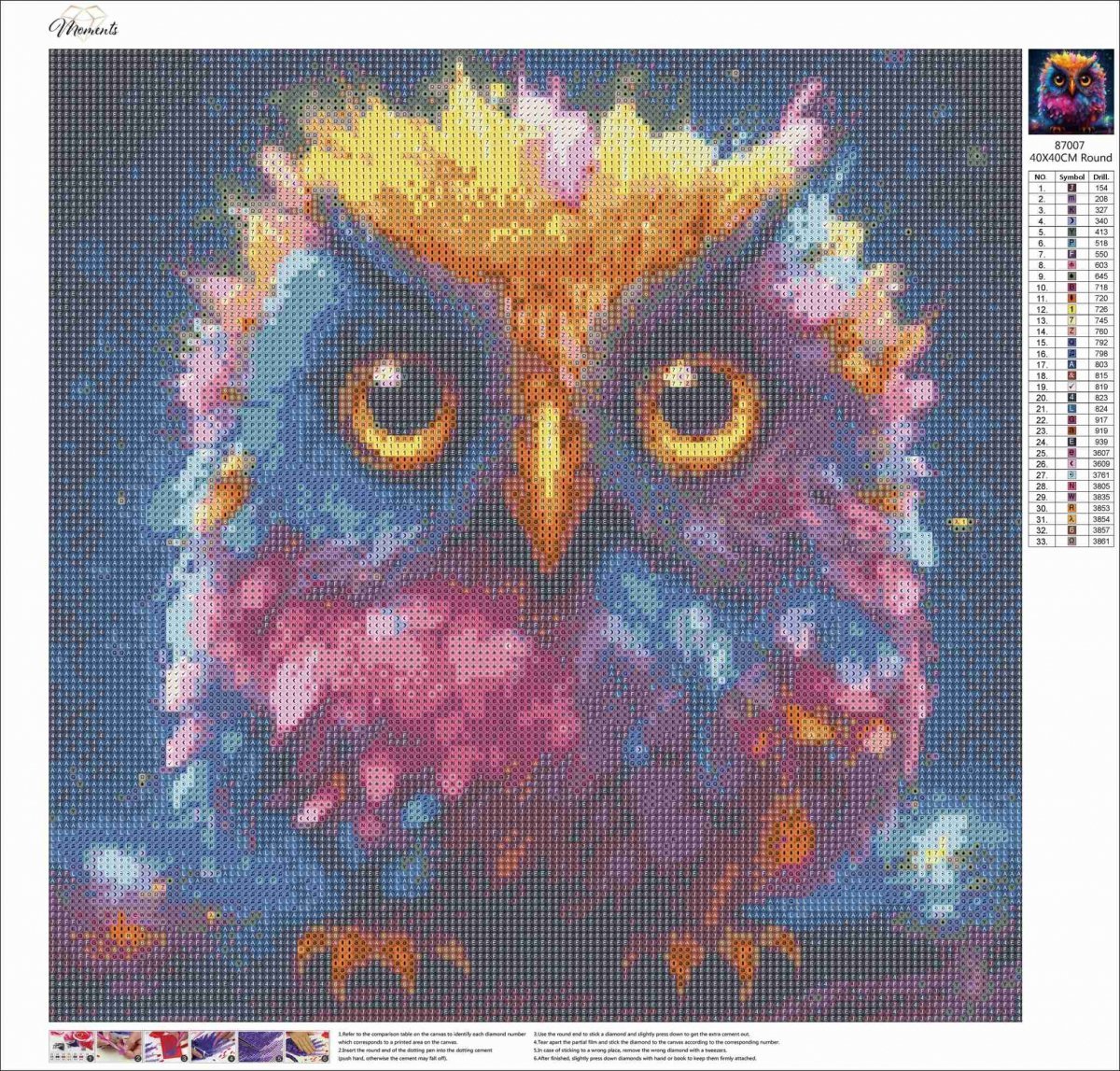 Haft Diamentowy Sowa Kolorów 45x45
