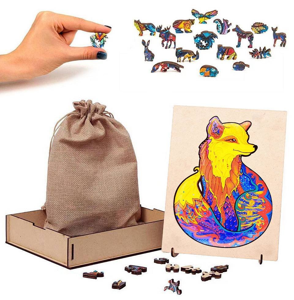 Puzzle Drewniane Kolorowy Lis A4