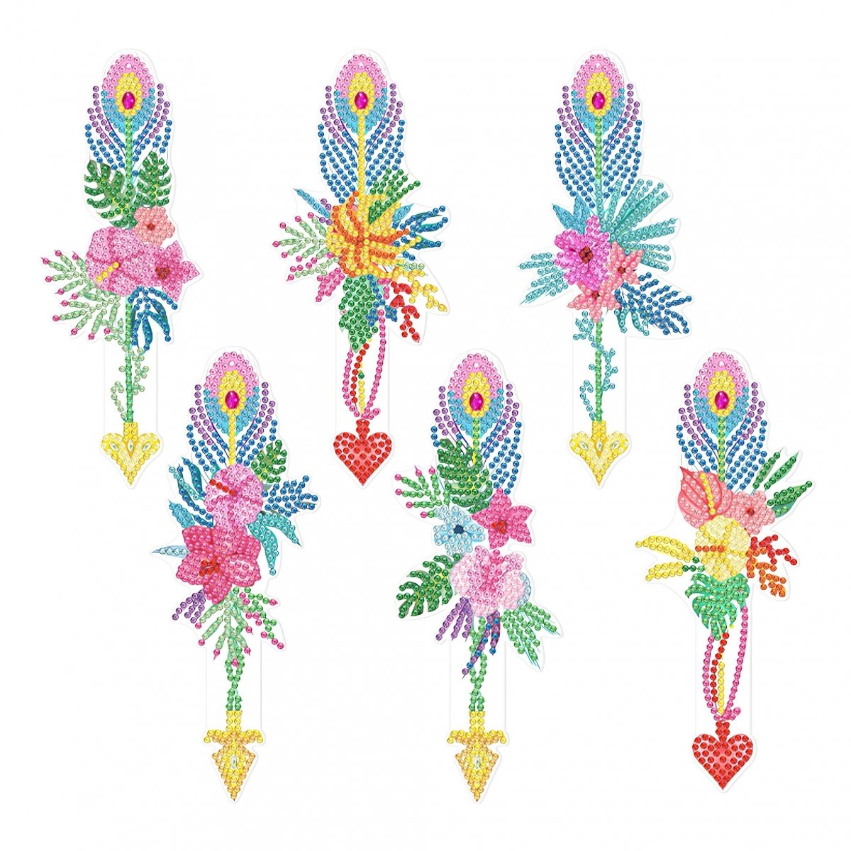 Haft Diamentowy Zakładka Zakładki do książki Zestaw 6 szt - Kwieciste Piórka