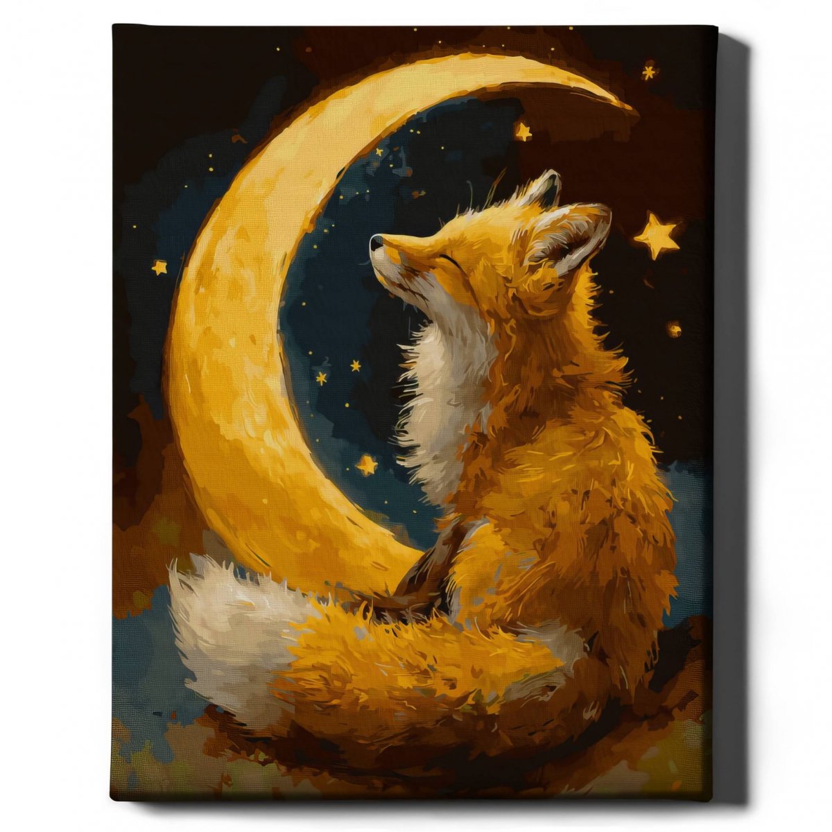 Malowanie Po Numerach Zestaw Lis pod Księżycem 40x50 Złota Farba