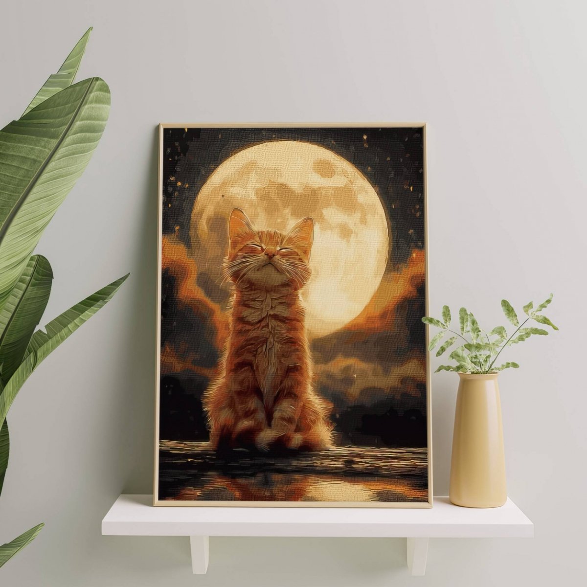 Malowanie Po Numerach Zestaw Księżycowy Kotek 40x50 Złota Farba