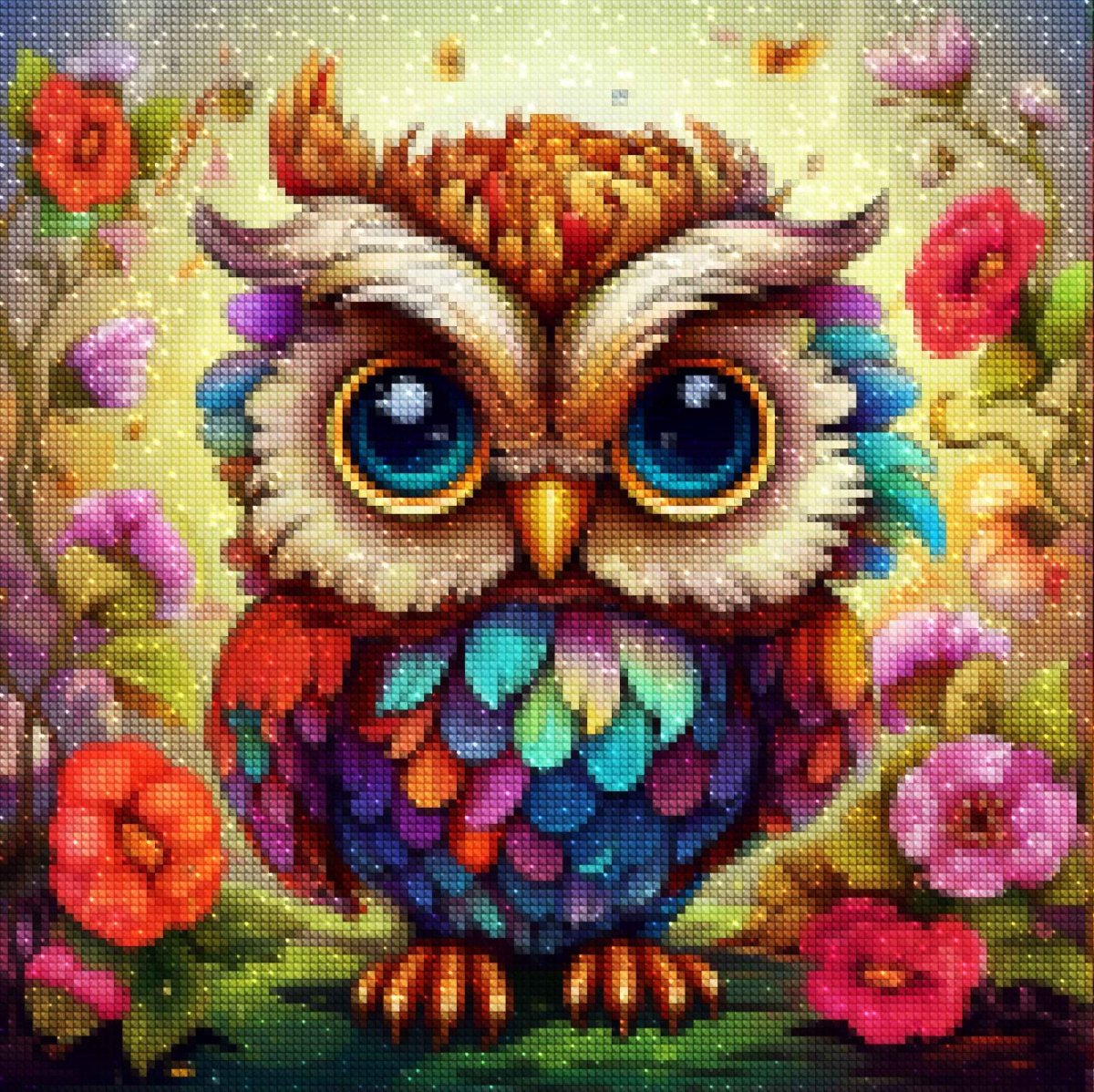 Haft Diamentowy Mała Kwiecista Sówka 35x35 cm