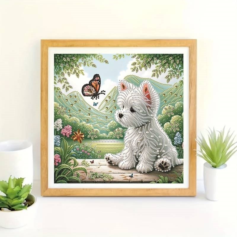 Haft Diamentowy Piesek w Bajkowym Ogrodzie 30x30 cm