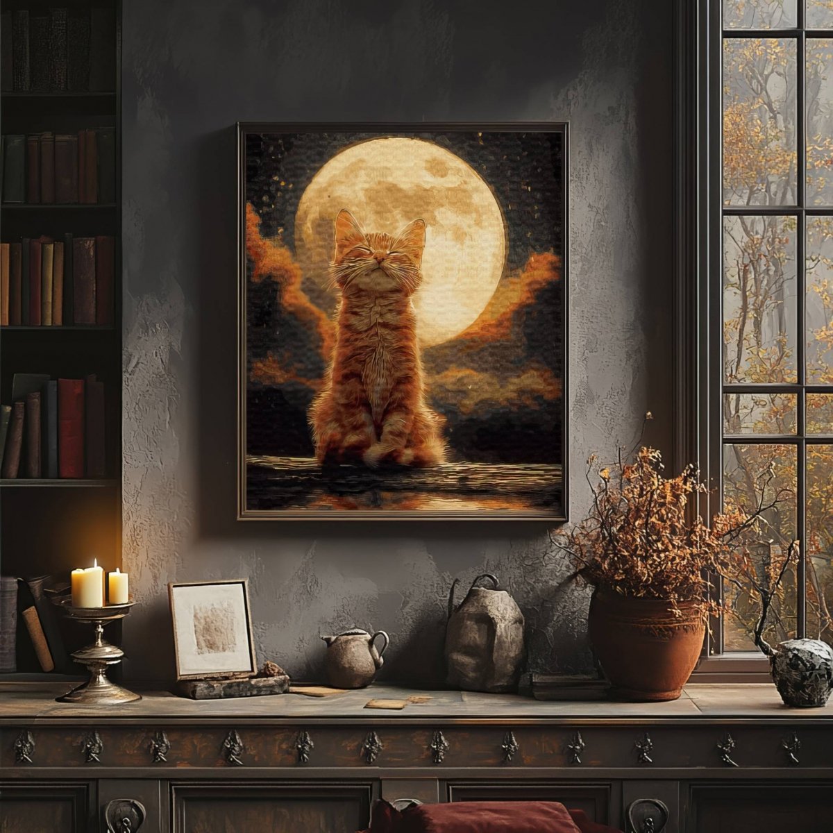 Malowanie Po Numerach Zestaw Księżycowy Kotek 40x50 Złota Farba