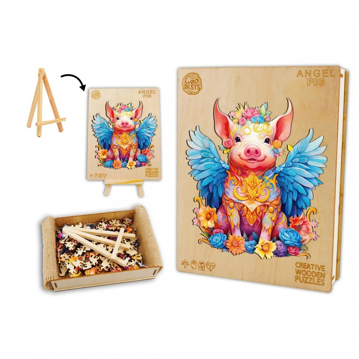 Puzzle Drewniane Skrzydlata Świnka S