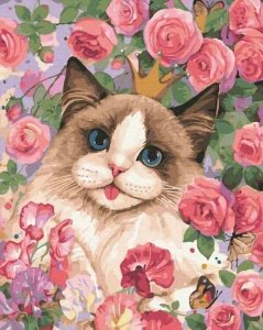 Malowanie Po Numerach Zestaw Kot w Różach 40x50 