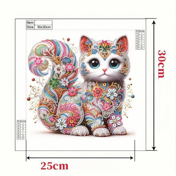 Haft Diamentowy Kwiecisty Kotek 30x30 cm