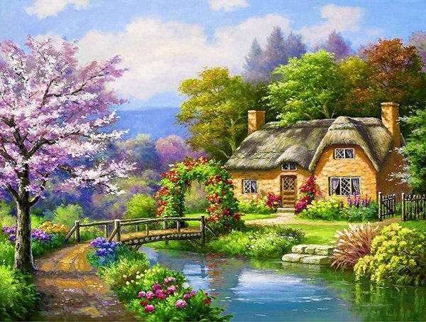 Haft Diamentowy Wiosenny Domek