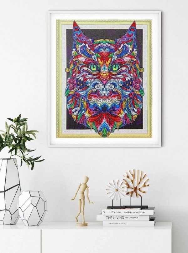 Haft Diamentowy Kot Wąsaty 47x57 cm