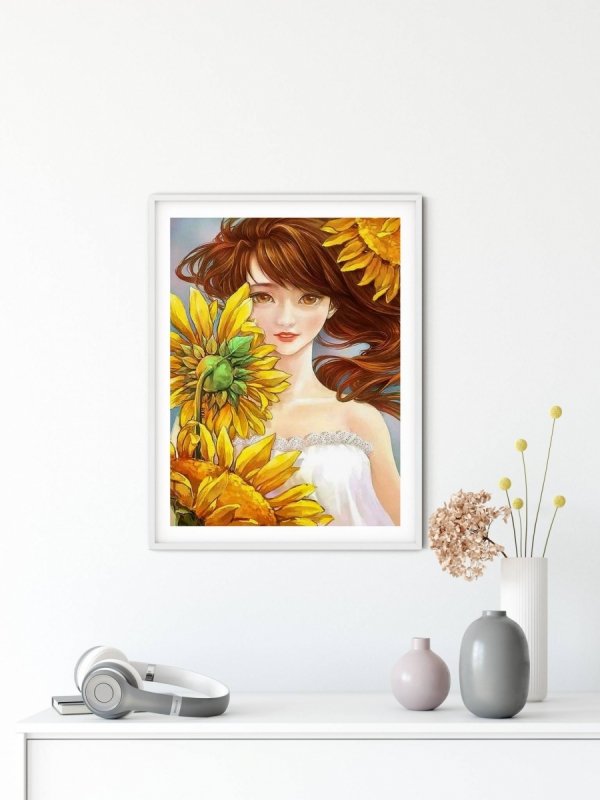 Haft Diamentowy Dziewczyna w Kwiatach 30x40 cm