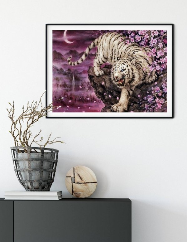 Haft Diamentowy Tygrys na Skale 45x55 cm