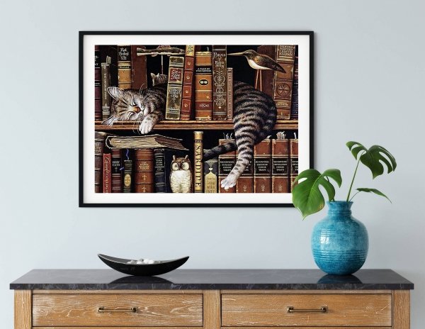 Haft Diamentowy Kot Bibliotekarz 55x75 cm