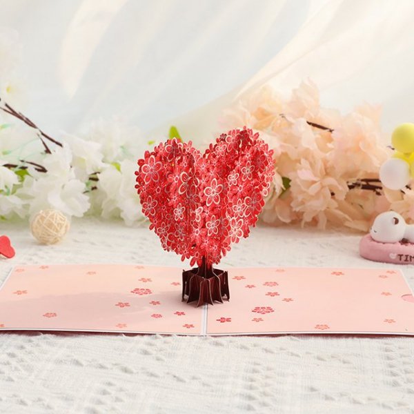 Kartka Pocztowa Okolicznościowa 3D Pop-up Walentynki Walentynkowe Drzewo