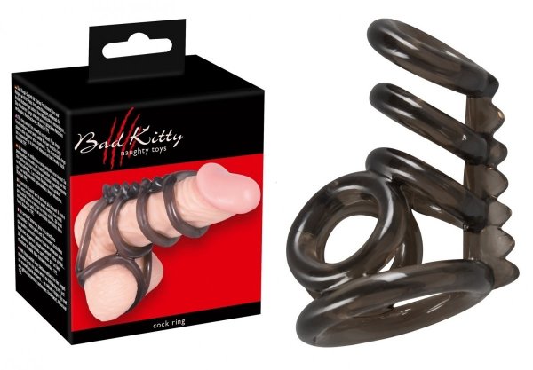 Bad Kitty czarny ring erekcyjny na penisa i jądra opakowanie